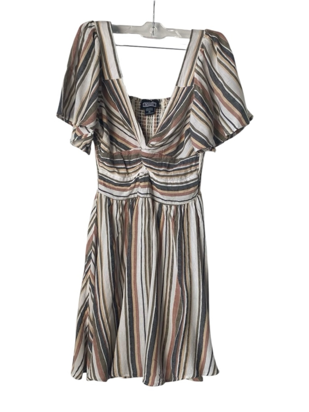 Angie Boho Striped Mini Dress Flutter Sleeve Smocked Back Size M